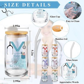Tiangrid 24 Pcs Nurse Appreciation Week Gifts Set Included 16 oz Glass Cups with Lid Makeup Bag Keychain Badge Reel Thank You Gift for Registered Assistant Nursing Student Graduation (Multicolor)