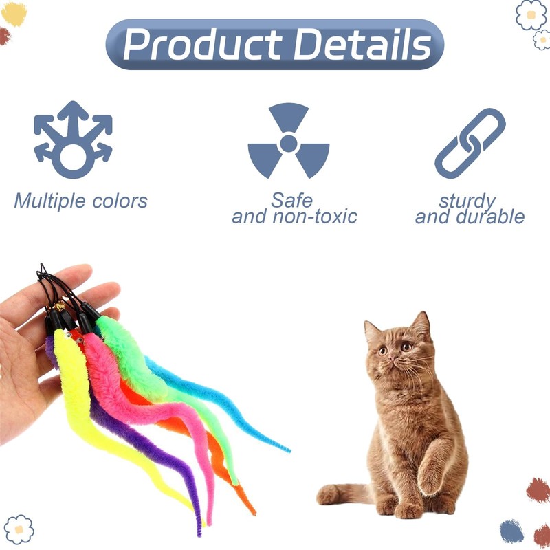 Gaaines 12 Pcs Cat Wand Toy Refills,Cat Teaser Furry Tail