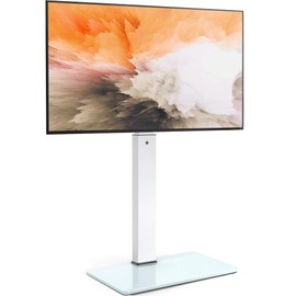 FITUEYES Swivel Floor TV Stand with Mount for TVs 37 43 50 55 60 65 70 75 Inch LCD LED Flat/Curved Screens Universal Swivel Televisions TV Mount Stand for Bedroom Living Room Black Tempered Glass Base