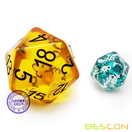 Bescon Amber Jumbo D20 38MM, Big Size 20 Sides Dice, Big 20 Faces Cube 1.5 inch