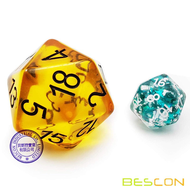 Bescon Amber Jumbo D20 38MM, Big Size 20 Sides Dice,