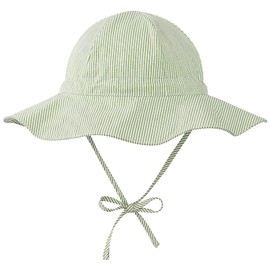 Durio Sun Hat Baby Hat Children Adjustable Foldable UV Protection with Adjustable Ties and Wide Brim, Green-White Stripes, 2 - 4 years