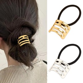 Metal Gold Hair Cuffs & Ties for Women - Silver & Gold Hair Holders for Ponytails 2Pcs