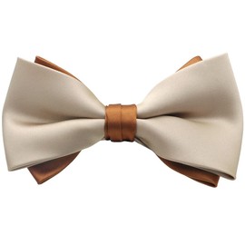 Bowties.jp Two-Color, Bi-Color, Solid Color, Transformable, Bowtie, Simple Attachment Type, beige & orange brown, Free size