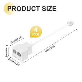 sourcing map 4 Pack Phone Jack Splitter, RJ11 6P4C Telephone Line 2 Way Splitter Adapter for Landline, 0.98ft, White