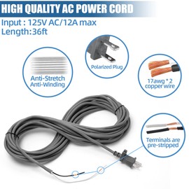 36ft Power Cord for Shark Navigator Lift-Away Pro NV355 NV356 NV357 UV400 UV540 NV36 NV60 NV80 NV360 NV370 NV585, Rotator Lift-Away NV501 NV502 NV450 NV402 NV341 Upright Vacuum Cleaner