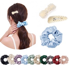 Derpilo Silk Hair Elastics, Set of 3, 1.4 inches (3.5 cm), 100% Natural Silk, Non-Tracing, 10 Colors Available, 19 Momme, Friction Relief, Anti-Static, Gentle on Hair, High Elasticity, Stylish
