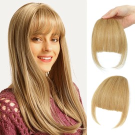 GHDXIWEYU Women 100% Real Human Hair Clip in Bangs - Natural Curtain Faux Wispy Hair Clip on Ash Blonde Fake Bangs