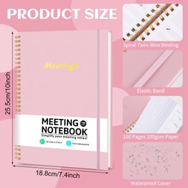 Thboxes Meeting Notebook for Work, 160 Pages Work Notebooks for Note Taking with Action Items Project Planner Notebook for Women, Pink（6.9" X 9.9"）
