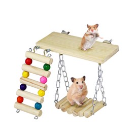 WishLotus Hamster Exercise Toys, Hanging Wooden Hamster Chew Toys Small Animal Ladder, Platform, Swing Cage Accessories Boredom Breaker for Parror,Gerbil,Squirrel,Rat,Hamster,Chinchilla