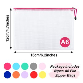 Yoassi Document Bag A6, 40 Pieces Mesh Plastic Zip Bag, A6 File Pockets with Zip for Documents, File, Paper, Cosmetics and Travel Accessories