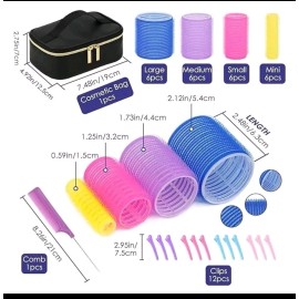 SOONINNO 24pc Hair Rollers Set  Free Cosmetic Bag  Self Grip Heatless Sooninno ​Hair Curl