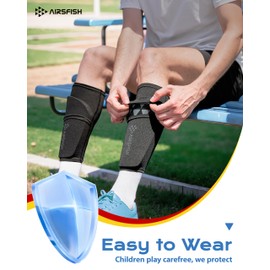 AIRSFISH Soccer Shin Guards for Kids Youth Adults,Shin Pads and Sleeves with Optimized Insert Pocket EVA Cushion,Reduce Shocks and Injuries for Boys Girls Men for Football Games