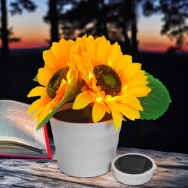 GOUTOOL Solar Sunflower Bonsai Lamp, Waterproof Plastic, 8.6 x 4.7 x 4.7 inches, LED Decorative Light, Planter, Indoor Outdoor Usage