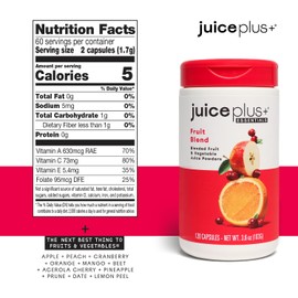 JuicePlus+ Fruit and Vegetable Blend: for Solid Nutritional Foundation - Boost Family's Health with 20 Fruits & Veggies Plus Plant Nutrients - Prepacked 2 Bottles (60 Servings of Fruit, 60 of Veg)