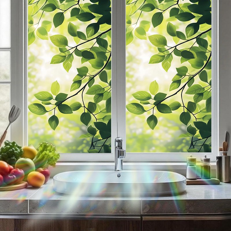 Nuxovilar Green Leaf Light Window Film, 17.7×39.4inch, Fresh Leaf Pattern