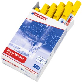 edding 95 Glass Markers - Yellow - 10 Pens - Bullet Tip 1.5-3 mm - for Writing and Marking on Glass Surfaces such as Windows, Glass Boards, Whiteboards - Dry Wipe