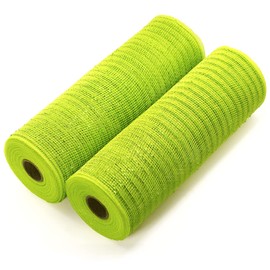 Koopi Poly Deco Mesh 10 inch x 10 Yards Each Roll, Set of 2 Lime Green Metallic Foil Poly Mesh Ribbons for Easter or Spring Wreaths, Swags, Craft, Party and Decorating Supplies- 2 Rolls