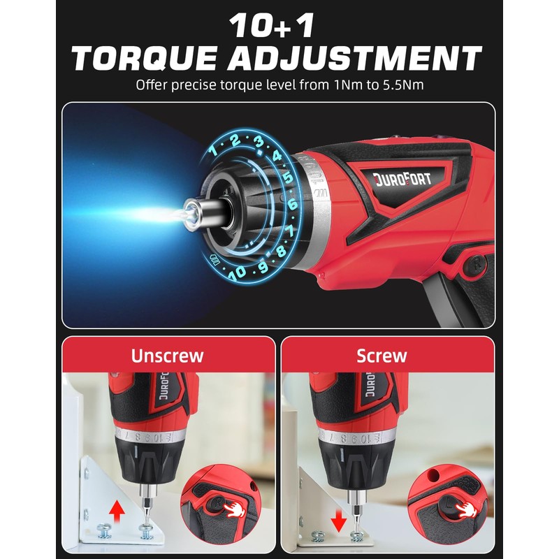 DuroFort Cordless Electric Screwdriver Set, 8V 10Nm Rechargeable Power Electric