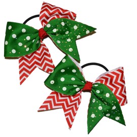 Christmas Elf Pig Tail Hair Bow Set - Rhinestones, Polka Dots and Chevron