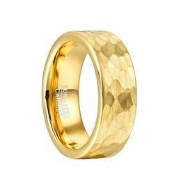 Vakki 8 mm Men's Women's Hammered Tungsten Ring Plated 14K Gold Ring for Wedding Ring, Partner Rings, Birthday, Size 54.4-67.2 (17.3-21.4), Tungsten Carbide