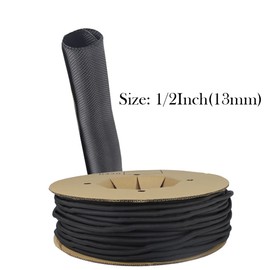 Black Braided Cable Management Sleeves Wire Loom Tubing Cord Protector Self-Wrapping (1/2"-30Feet)