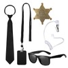 5-teiliges Agenten-Kostüm-Zubehör-Set, Geheimsicherheits-Wachmann-Outfit-Set, schwarzes Geheimagent-Kostüm-Set mit Krawatte, Sonnenbrille, Kartenhalter, Kopfhörerschlauch, Sternabzeichen