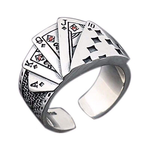 Punk Silver Plated Poker Ring Adjustable Ace of Spades Open