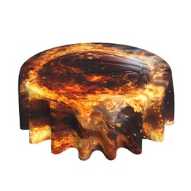 HYTTER Basketball on Fire and Water Flame Splashing Pattern Tablecloth Round Decorative Tablecloth 60 in : The Material is Soft, Wrinkle-Resistant