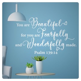 My Vinyl Story - Psalm You are Beautiful - Inspirational Religious Bible Verse Scripture Saying Wall Decal Sticker Quote Decor Positive Affirmation Home Office Bedroom, Removable (White, 15x10 inches)