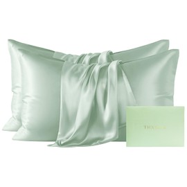 THXSILK Mulberry Silk Pillowcase Standard Size, Set of 2 Pillowcases, Pillow Cover with Hidden Zipper, Soft Smooth Cooling Pillowcases for Hair and Skin, Gift for Women Men, Mint Green