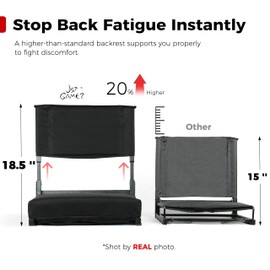 Stadium Seats with High Back Support Bleacher Chairs with 18.5in Adjustable Back and Wide Thick 3in Foam Cushion Portable Folding Bleacher Chair Includes Shoulder Strap and Cup Holderr Black 2 pcs