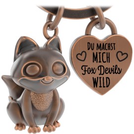 LANOLU Key Fox, Fuchsi, Partner Keyring for Men, Girlfriend, Boyfriend, Couple Gifts for Both with Heart and Love, Lucky Charm Made of Metal, Vintage copper