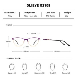 OLIEYE Cat Eye Reading Glasses For Women Retro Design Reader Computer Glasses with Spring Hinges