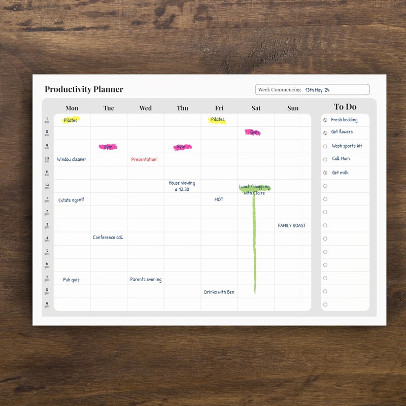 Weekly Time Management Planner - Perfect for Home, Office, Study/Revision
