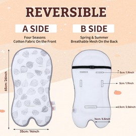 Infant Car Seat Insert-Dining Chairs Pad,Safety Seats and Baskets Insert-Reversible Sandwich Honeycomb and Cotton, Baby Stroller Cushion for Newborn,65 * 35CM,1Pack(Gray Leaves)