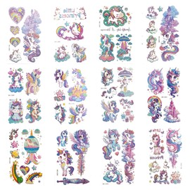 Levigo Unicorns Temporary Tattoos Glitter Temporary Tattoos for Girls Unicorns, Birthday Party Decorations Party Favors Party Supplies(12Sheets)