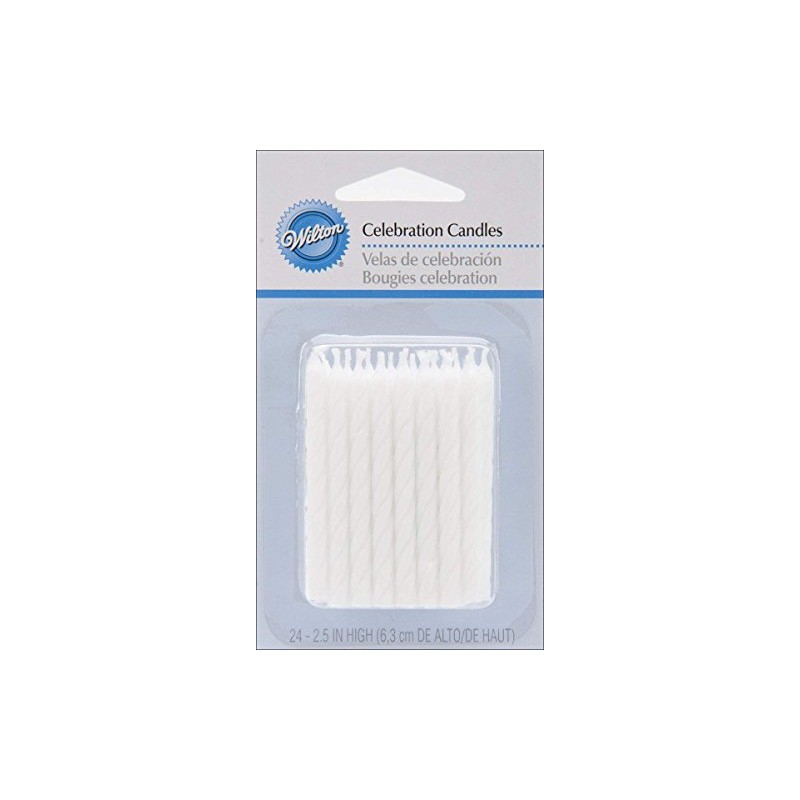 Wilton Birthday Candles 2.5", White Striped Spirals, 24/Pkg