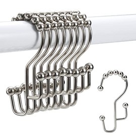 Anillos de cortina de ducha, ganchos dobles SUTINE para cortina de ducha, anillos de cortina de ducha de acero inoxidable resistentes al óxido, ganchos de ducha de metal deslizantes para cortinas de ducha y forros, 12 unidades, níquel mate