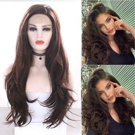 KAMIMASU 6# Brown Wigs Lace Front Wig Curly 13x3 Lace Heat Resistant Fiber High Density Glueless Wigs for Women, Drag Queen Cosplay Wig