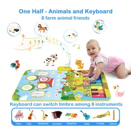 Foki Piano Mats, 3-in-1 Animal Musical Play Mat with Piano & Drum for Montessori Sensory Early Educational Musical Learning Toys, Ideal Birthday Toy for Baby Girls, Boys, Toddlers, Ages 1-5 Years Old