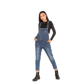 Nina Carter Women's Dungarees Jeans, Boyfriend, Denim Jumpsuit, Used Look, Summer Overalls, Medium Blue (S512-3)