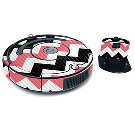 MightySkins Carbon Fiber Skin for iRobot Roomba 675 Max Coverage - Black Pink Chevron | Protective, Durable Textured Carbon Fiber Finish | Easy to Apply, Remove, and Change Styles | Made in The USA