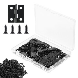 50 Sets Small Hinges with Screws, 18 X 15mm Black Metal Mini Hinges for Crafts Jewelry Box Hinge with 200 Screws, Retro Jewelry Folding Butt Tiny Hinge Hardware for DIY Crafts Wood Picture Frame