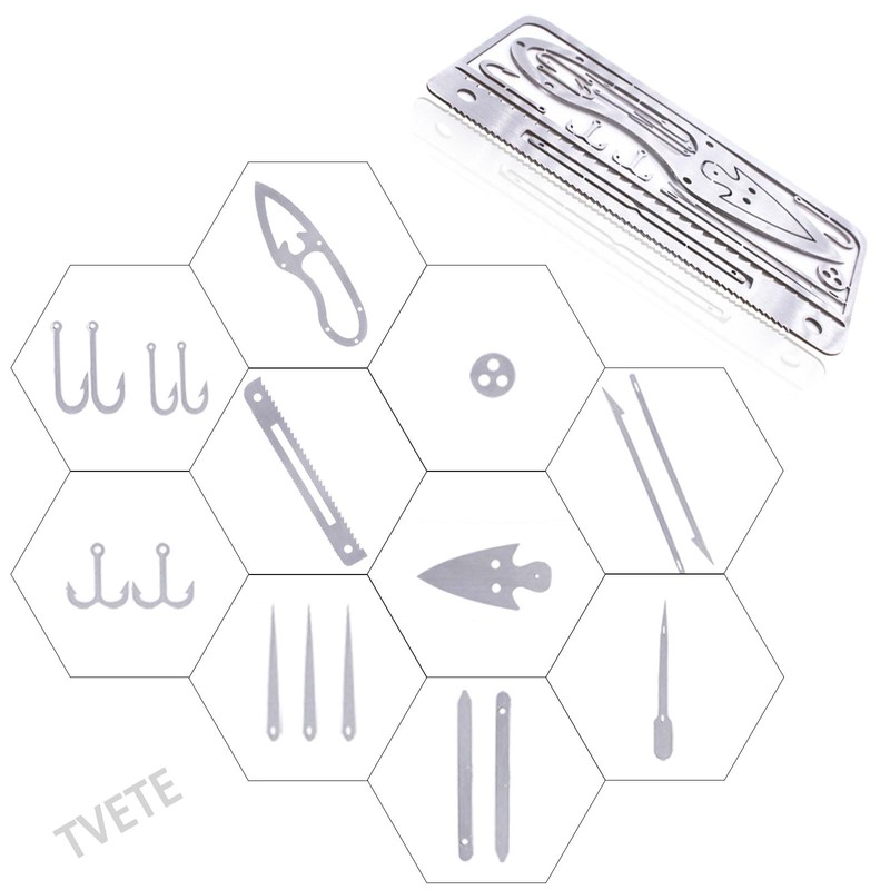 TVETE EDC Stainless Steel Fish Hook Card Multi Tool Survival