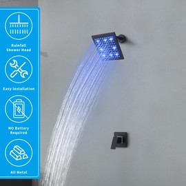 SKOWLL Rain Head Shower Kit Wall Mounted LED Shower Faucet Set Single Function 8 Inch Bathroom Mixer Shower Set with Shower Valve, Matte Black
