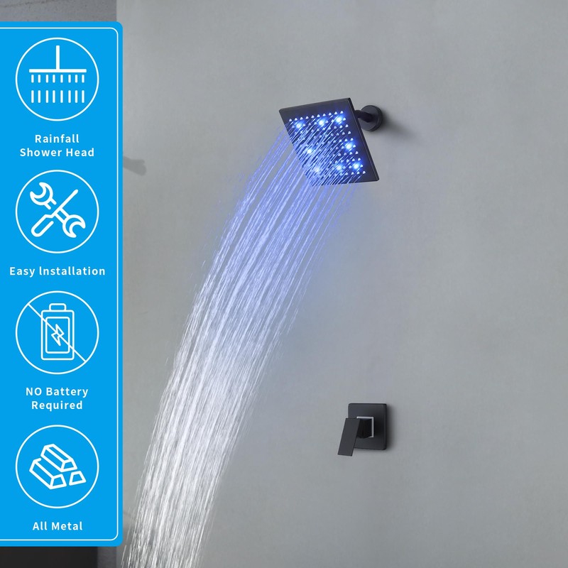 SKOWLL Rain Head Shower Kit Wall Mounted LED Shower Faucet