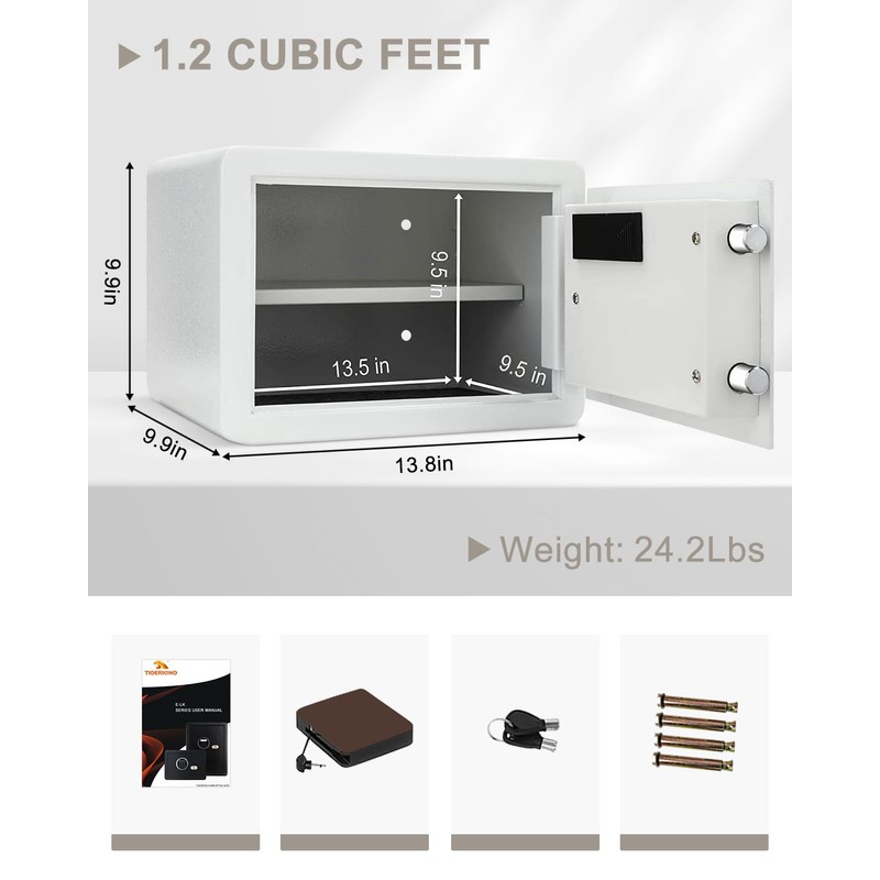 TIGERKING Small Safe Box for Home, 1.2 Cubic Feet White