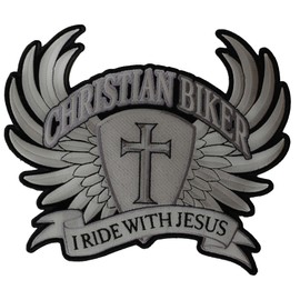 Christian Biker I Ride with Jesus Patch, Large Christian Back Patches