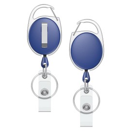 Uniclife 2 Pack Retractable Badge Reel for Badge Holder Blue Heavy Duty Retractable Keychain Strong ABS Casing with Stainless Steel Spring Coil 24 Inch Nylon Rope Carabiner Clip and Key Ring